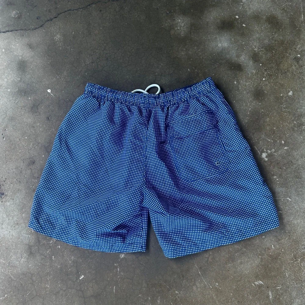 Cotton Brothers Swim Trunks Mens M Blue Gingham Check Drawstring Shorts